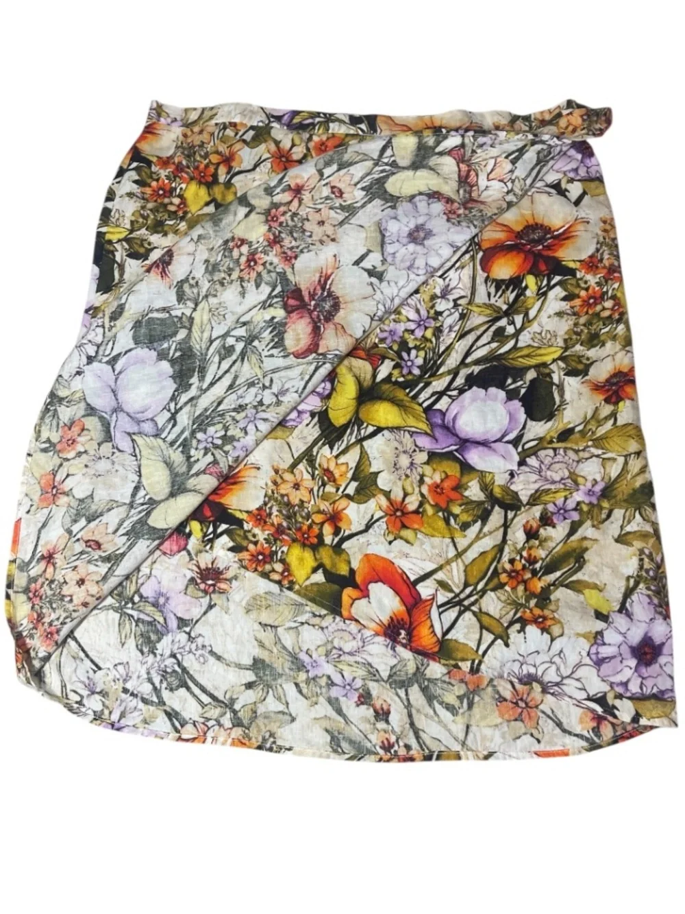 Chico's Linen Floral Wrap Skirt Size 4 (US 20/22) Botanical Print Summer Resort - Picture 3 of 16